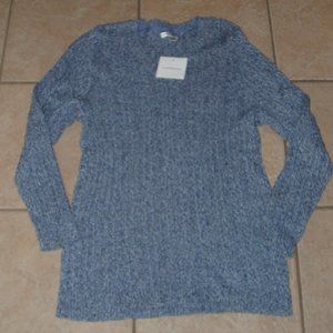 NEW Marled Blue Plus Sz 1X Stretchy Cotton Cable Knit V-Neck Sweater